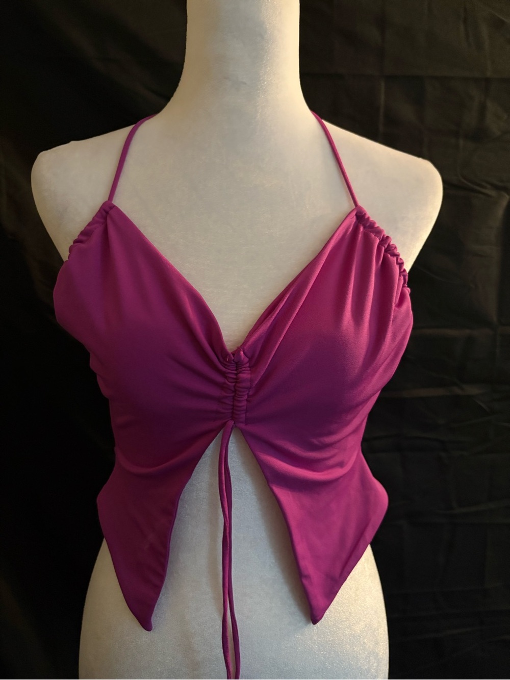 Garage Magenta Ruched Halter Crop Top